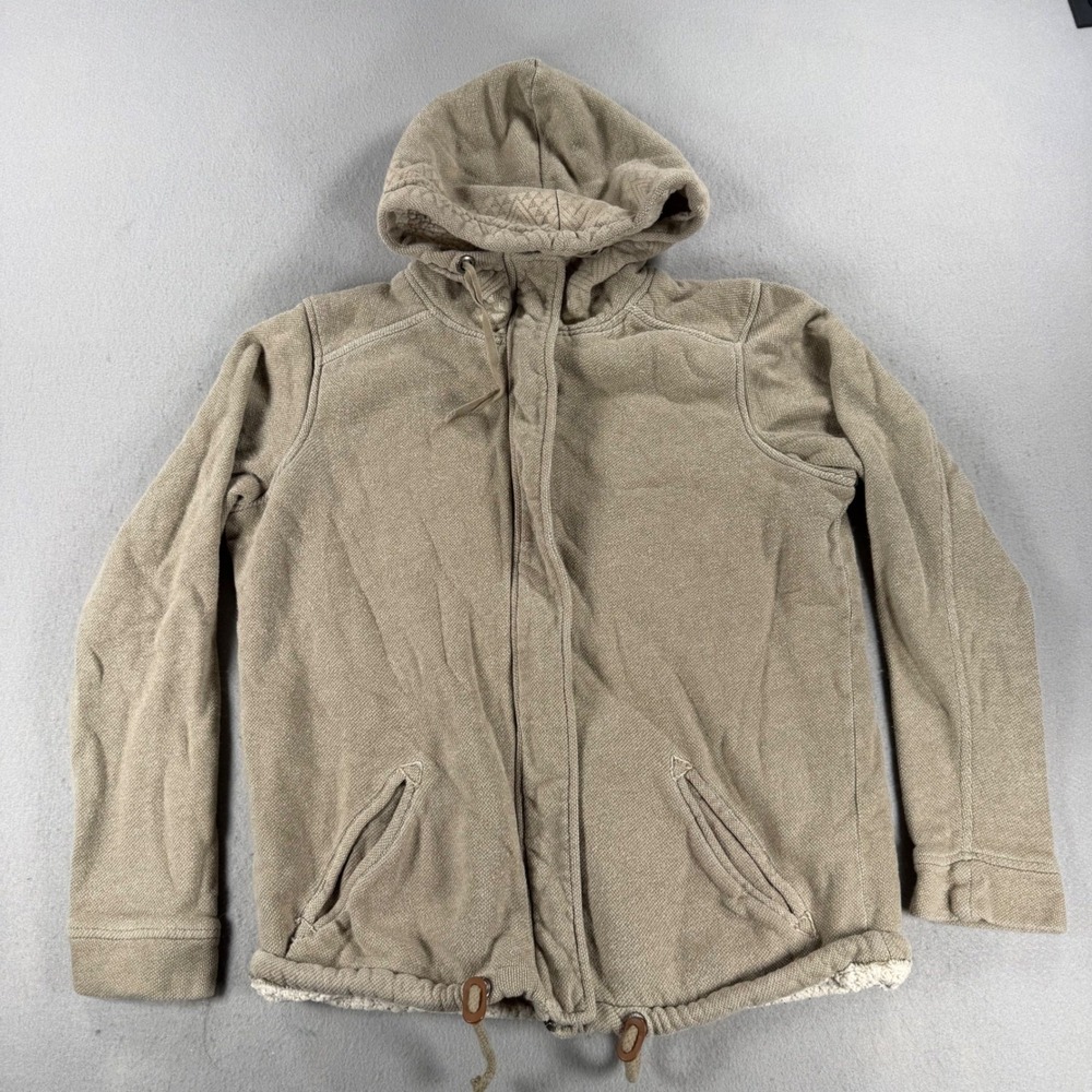 Y2K Roxy Beautiful Adventure Sherpa Lined Full Zip Hoodie Tan Khaki Womens Large